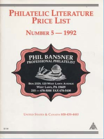 Phil Bansner's Number 5 (1992) Philatelic Literature Price List.