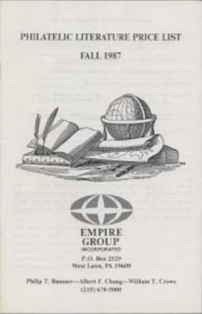 Empire Group's Fall 1987 Philatelic Literature Price List.